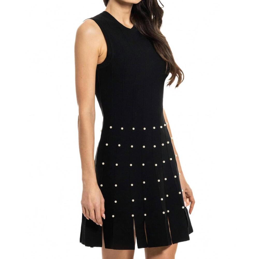 NEW ADORE pearl detailing sleeveless mini dress in black